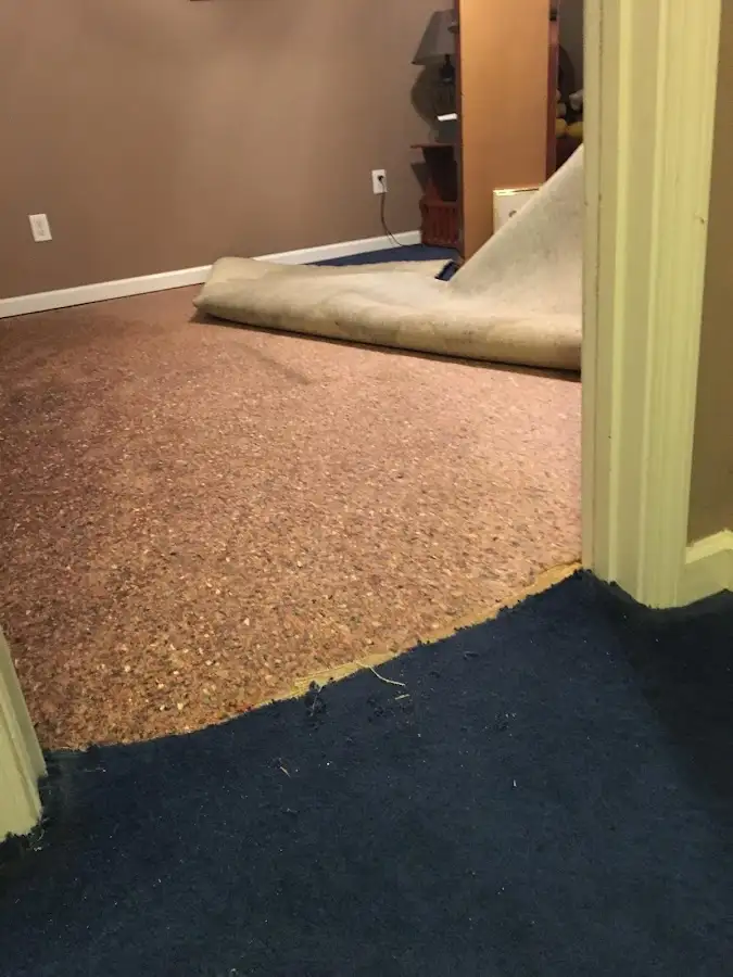 Carpet pad removal revealing water damage during Drying & Dehumidification in Hidden Valley